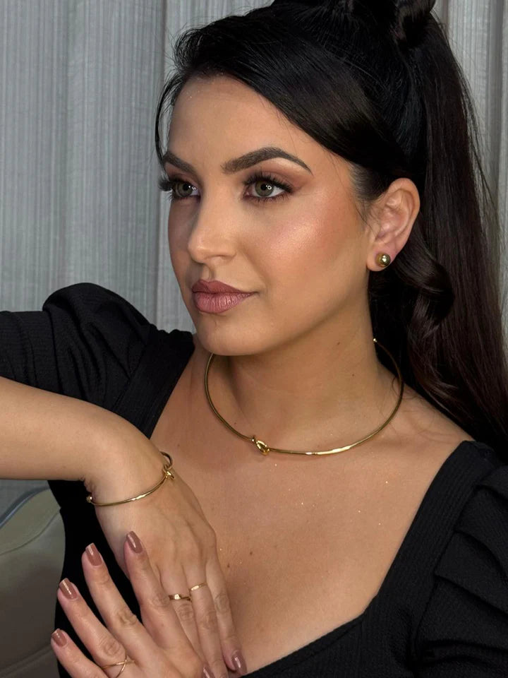 Conjunto Minimalista com Esferas – Gargantilha, Pulseira e Anel