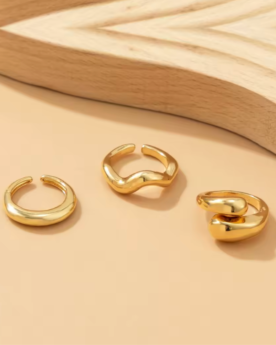 Trio de Anéis Banhados a Ouro
