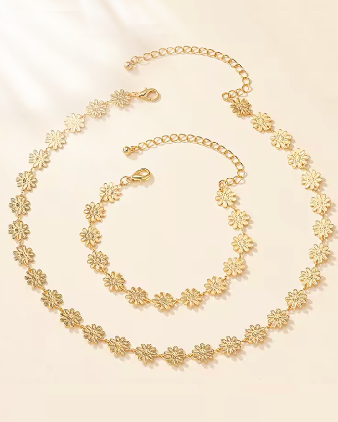 Conjunto Flores Douradas - Colar e Pulseira