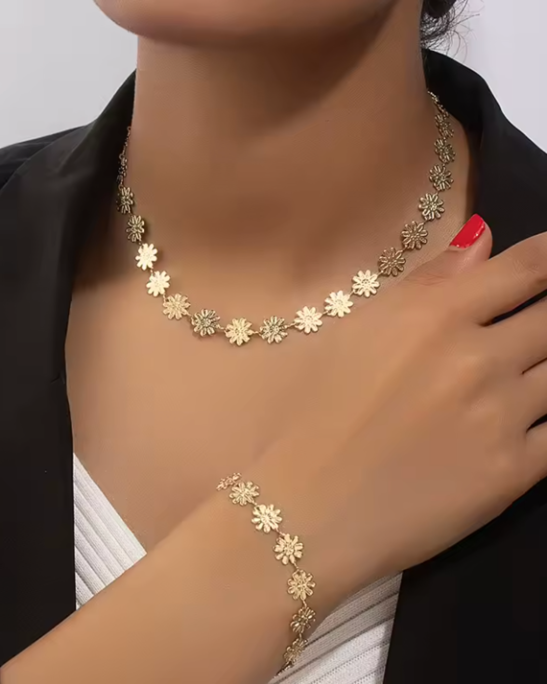 Conjunto Flores Douradas - Colar e Pulseira