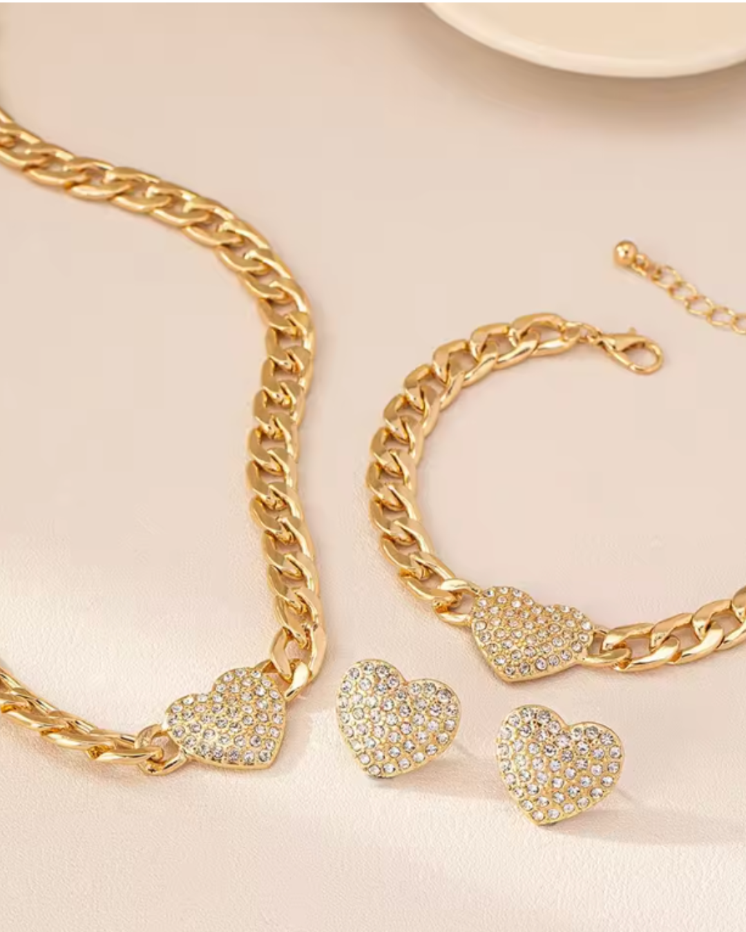 Conjunto Coração Luxo – Colar, Pulseira e Brincos com Zircônios