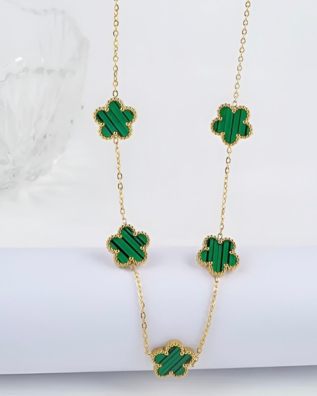 Conjunto Trevo Verde – Colar, Brincos e Pulseira