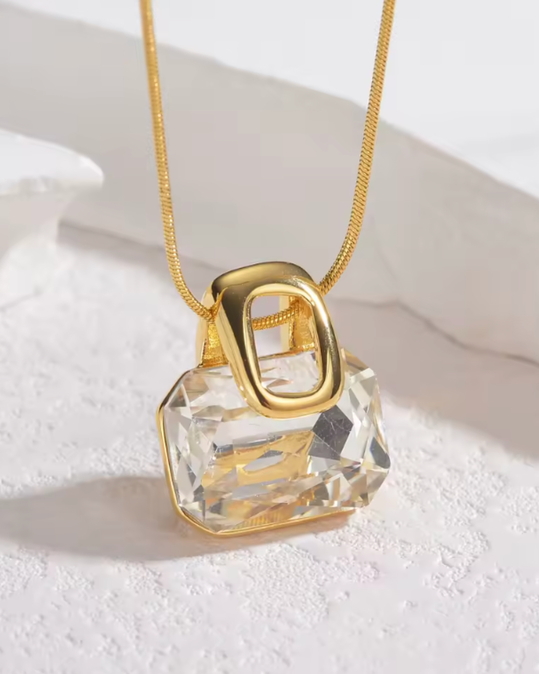 Conjunto Elegância Quadrada – Brinco e Colar com Pedra Transparente
