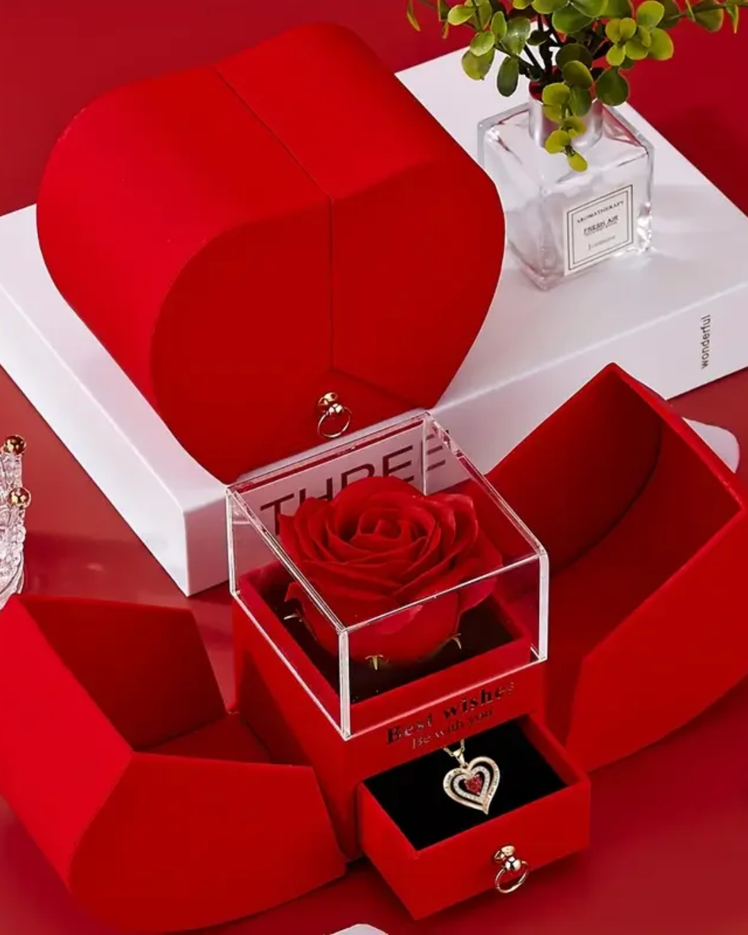 Colar Coração Eu Te Amo Para Sempre com Porta-Joias Flor